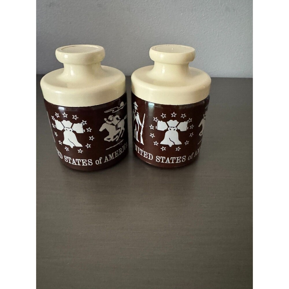 Vintage 1976 Bicentennial Glass Jars Pair Lids Mr Mustard 1776-1976 Crock Style
